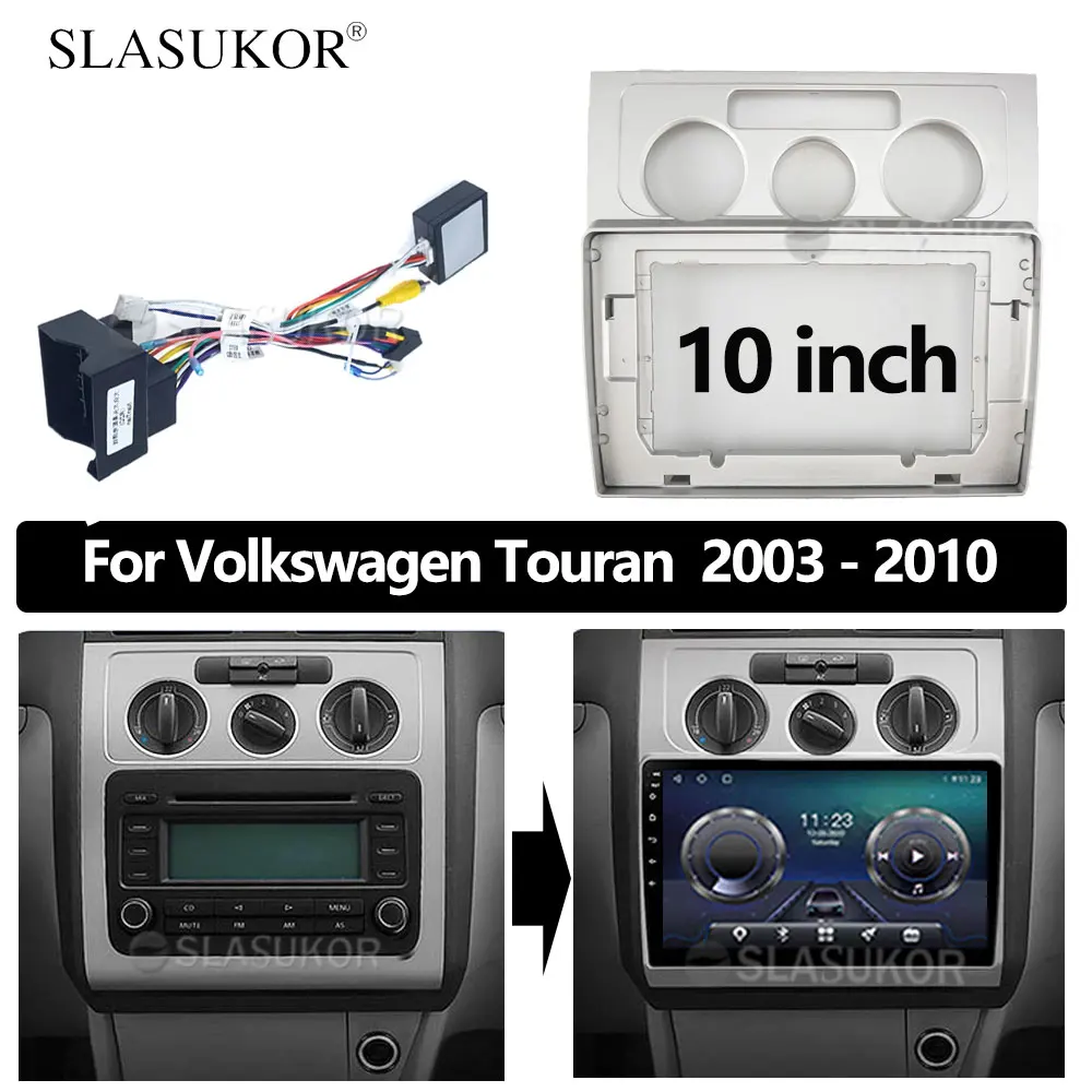 フォルクスワーゲンvw touran 2003 2004-2010ケーブル用の10インチAndroid10.0オーディオ,車のダッシュボード用のGPSステレオパネル,2 dinフレーム