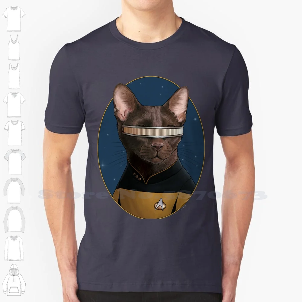 Star Laforge Cat Formation 100% Cotton T-Shirt Star Next Generation Cat Portrait Ficthsunmerch Fifthsunlicense Laforge