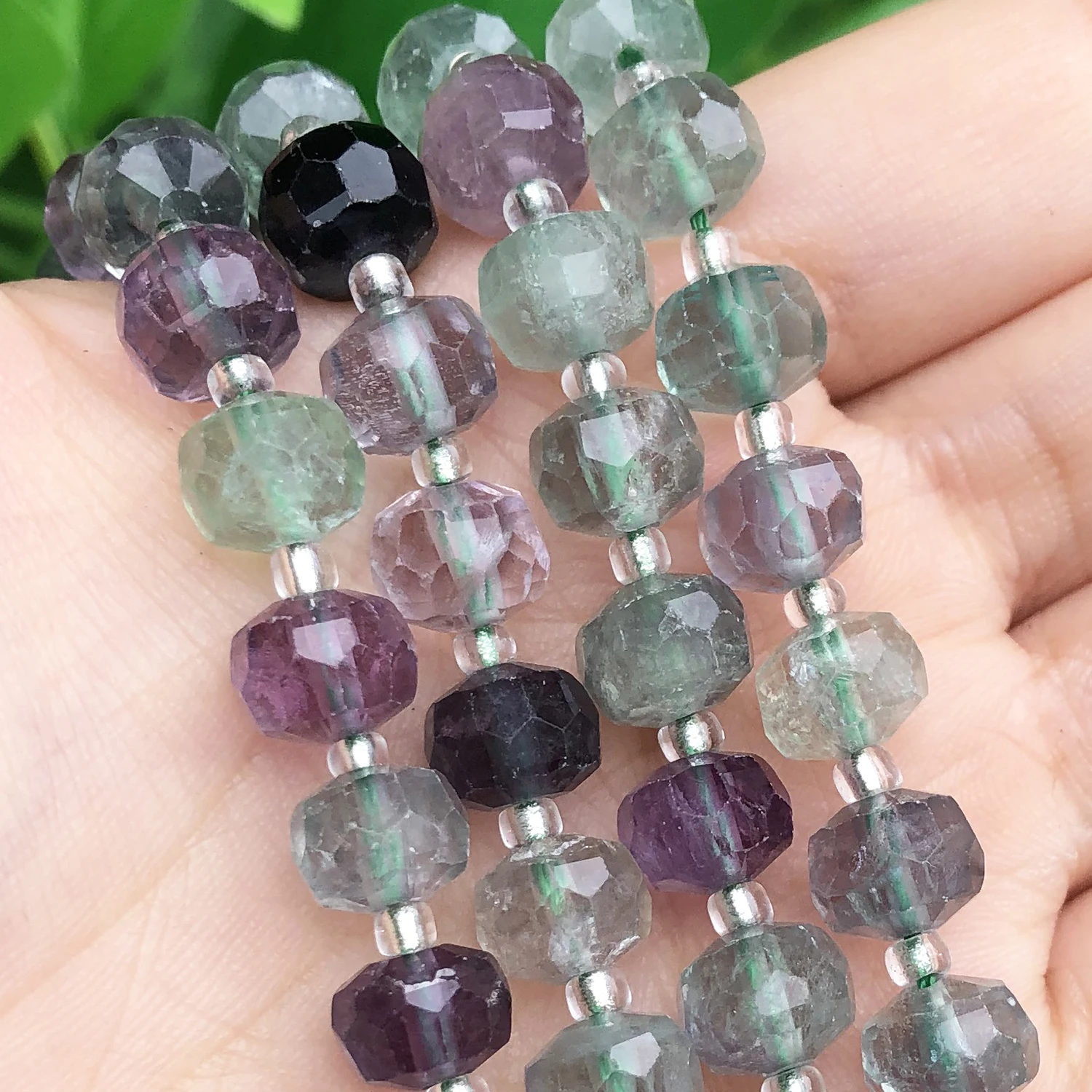 Faceted Colorful Fluorite Quartz Stone Beads Column Shape Natural Loose Beads for Jewelry Making DIY Bracelet Accessories 7.5''