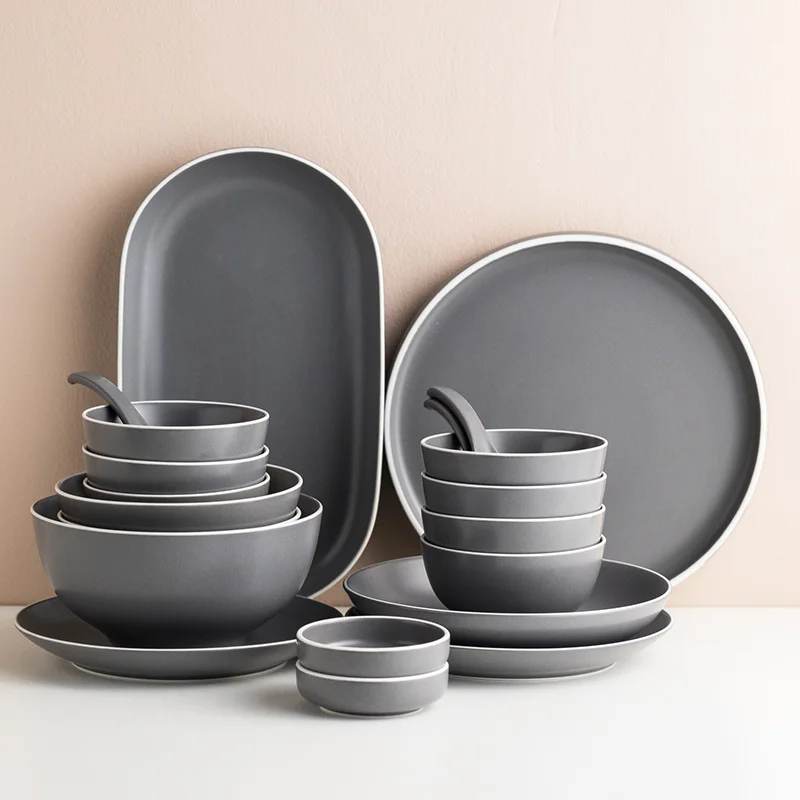 Nordic Creative Ceramic Tableware Matte Glaze Bowls And Dishes Personalized Gray Plates Set Ins Wind Dishes Bowls Household 1pc