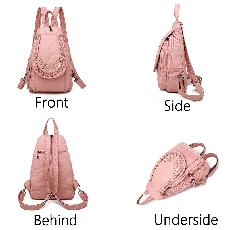 2024 Ladies Soft Washed Leather Backpack Cute Small Backpack School Bags for Girls Sac a dos Travel Backpack Mochila Feminina