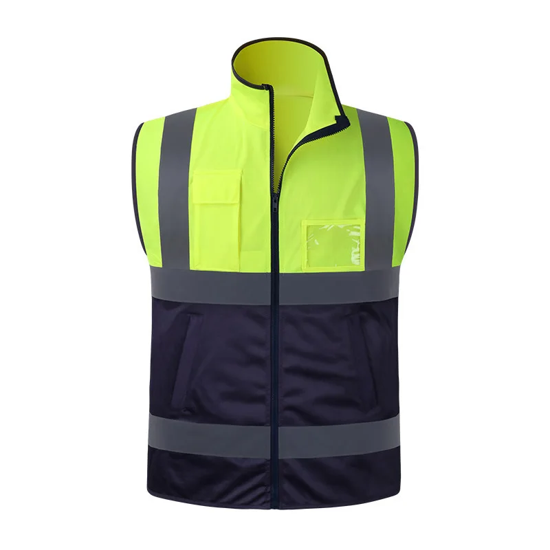 สะท้อนแสงความปลอดภัยเสื้อกั๊กด้านหน้า Zipper Hi Vis Workwear เสื้อกั๊กหลายกระเป๋า Two Tone ก่อสร้างทำงานเสื้อกั๊ก