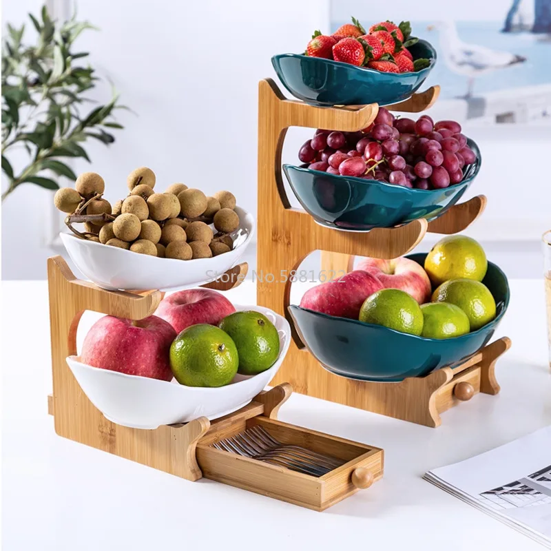 Ceramic Candy Dish Living Room Home Three-layer Fruit Plate Snack Plate Creative Modern Dried Fruit Basket with Storage Box