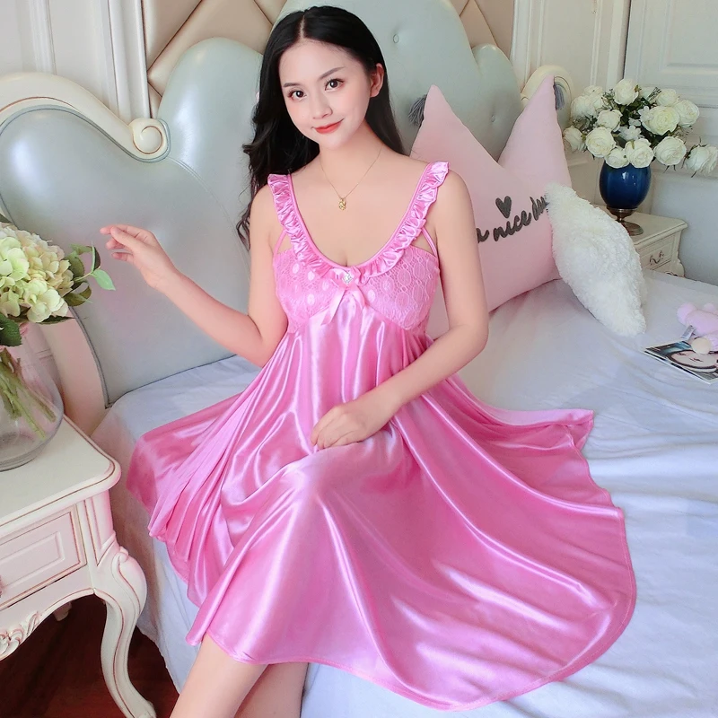 Home Women Nightwear Sexy Mini Nightgown Tempatation Girl Spagetti Strap Loungewear Summer Style Silk Lace Sleepwear Night Dress