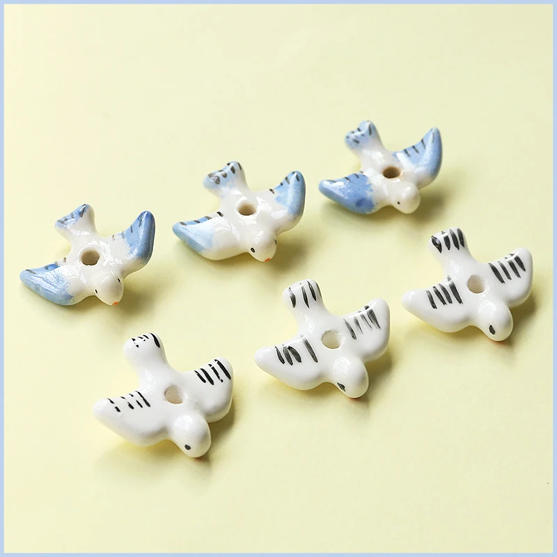 5pcs Hand Painted Swallow Ceramic Bead 23X20mm Loose Spacer Blue White Bird Animal Bead For Jewelry Making DIY Bracelet Earring