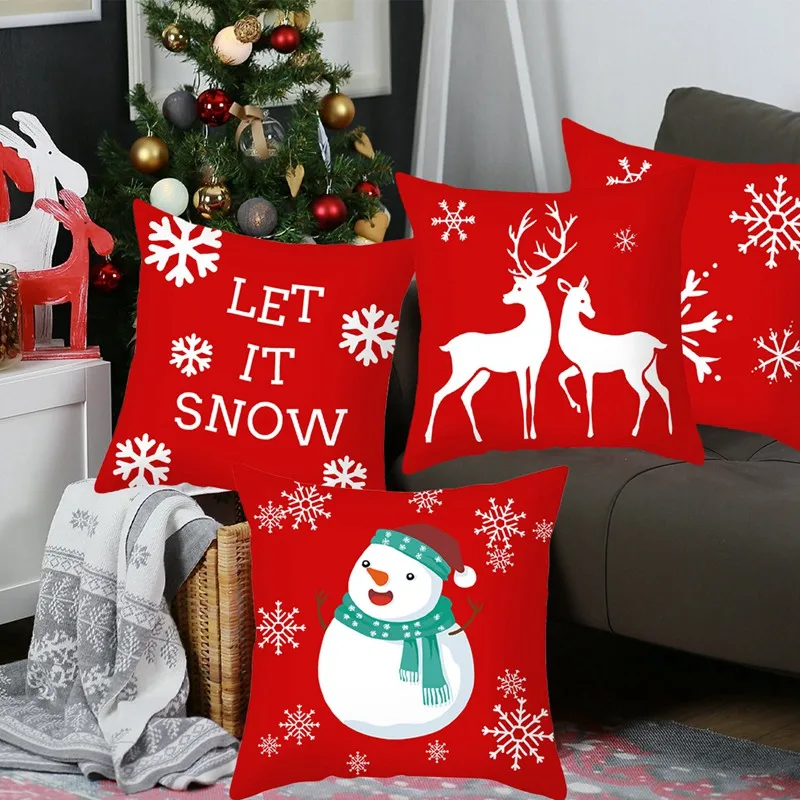 45*45cm Red Merry Christmas Cushion Cover Pillowcase 2024 Christmas Decorations For Home Xmas Noel Ornament New Year Gift 2025