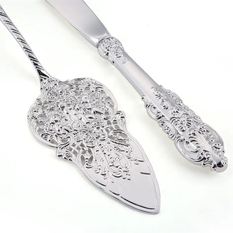 Cake Knife Dinner Knife Long Handle Shovel Royal Cake Server Long Handle Embossment Effect Pizza Dessert Dinnerware kitchen Tool