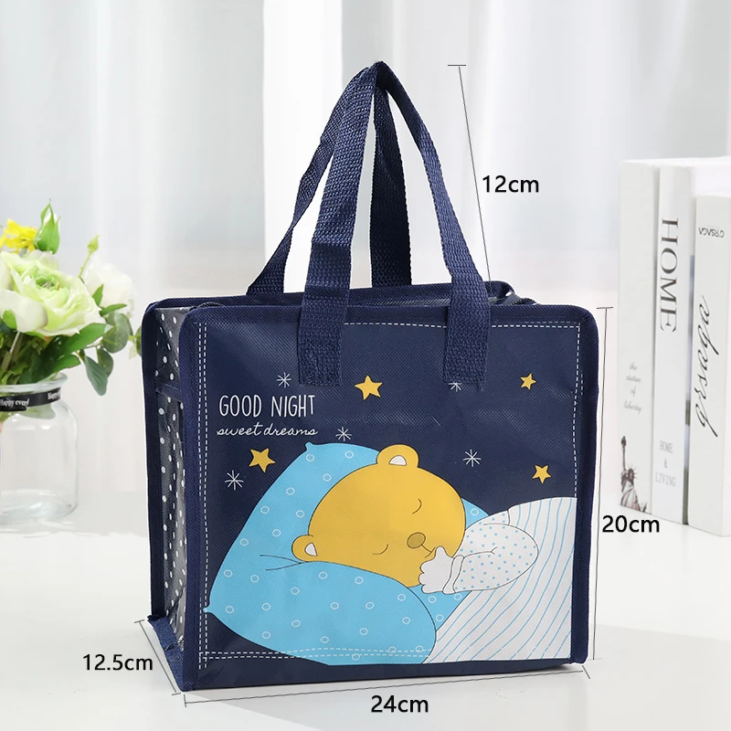 Wasserdichte wieder verwendbare Cartoons Einkaufstasche Frauen umwelt freundliche Blumen Shopper Handtasche Mittagessen Tasche Schulter tasche – Detail 5