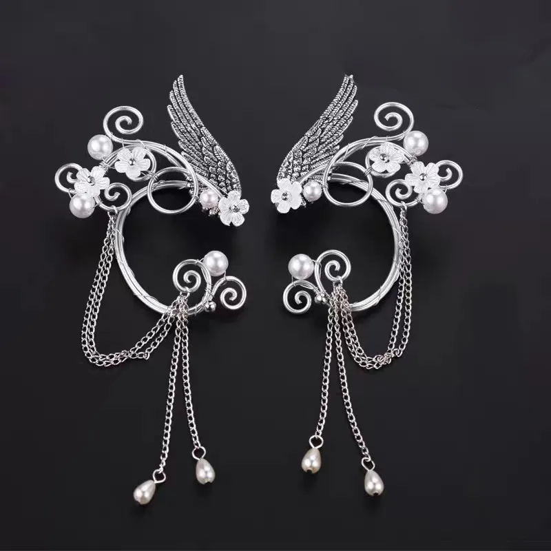 

Popular Style Fox Legend Same Style Ear Hanging Antique Ear Clip Long Tassel Elf Earrings