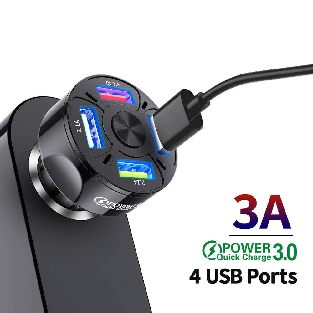 

4 Ports USB Car Quick Charger 7A QC 3.0 Fast Charging for Iphone Mobile Phone 12~32V Multi-port Mobile Phone Car Charger