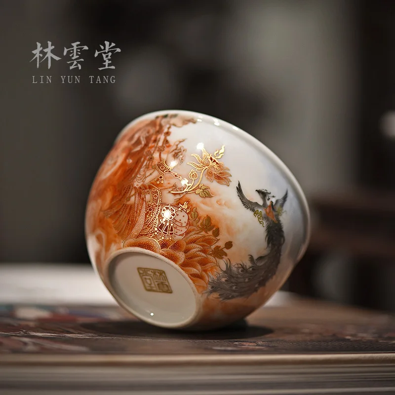 Lin Yuntang's hand painted ink, alum, red and gold looking for Buddha Master Cup single cup Jingdezhen ceramic tea cup