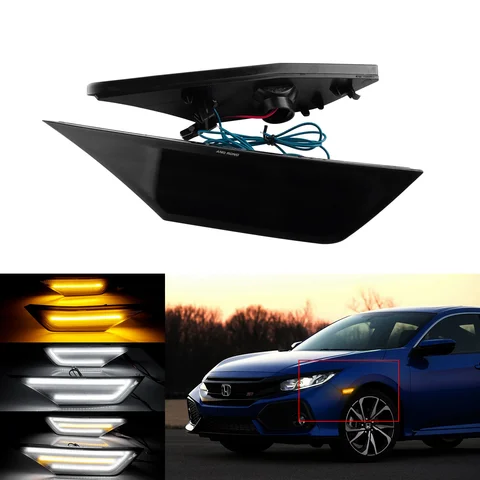 2x для Honda Civic 2016-2020, янтарно-белый Светодиодный Боковой индикатор, маркер, ретранслятор, цвет черный, дымчатый
