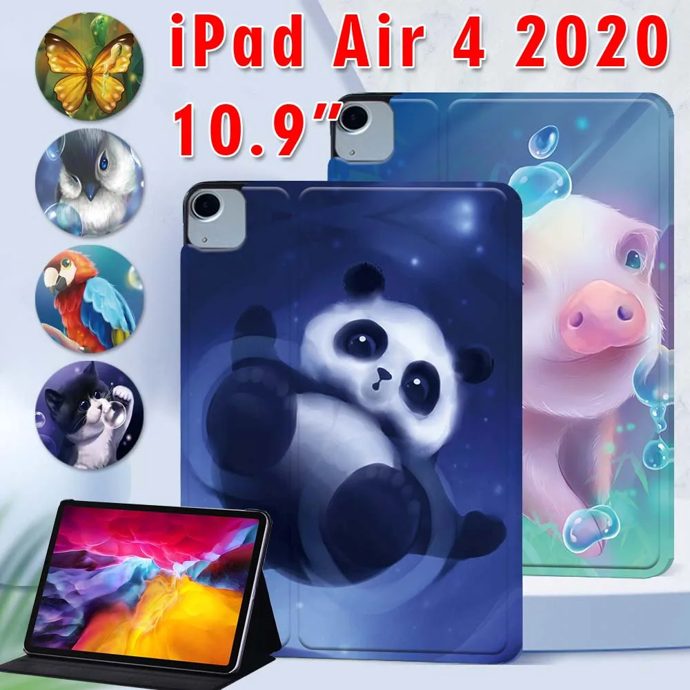 

Tablet Case for Apple IPad Air 4 10.9 Inch 2020 Animal Pattern PU Leather Tablet Stand Folio Cover + Free Stylus