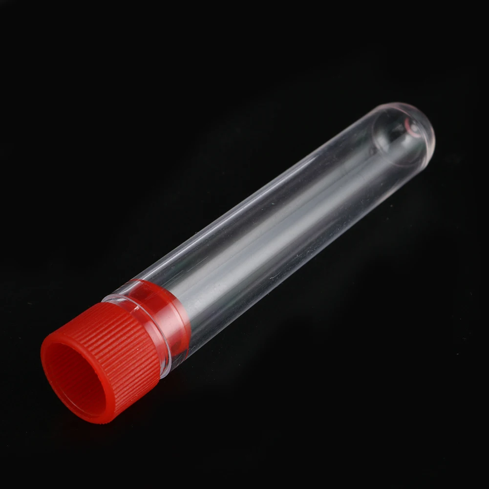 10 Pcs 12x60mm Lab Transparent Plastic Test Tube Round Bottom Tube Vial with Cap Office School Laboratory Experiment Supplies