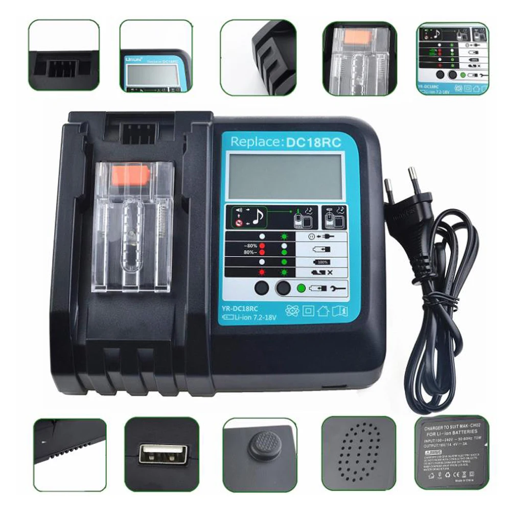 ใหม่DC18RCT Li-Ionแบตเตอรี่Charger 3Aชาร์จCurrentสำหรับMakita 14.4V 18V BL1830 Bl1430 DC18RC DC18RAเครื่องมือ