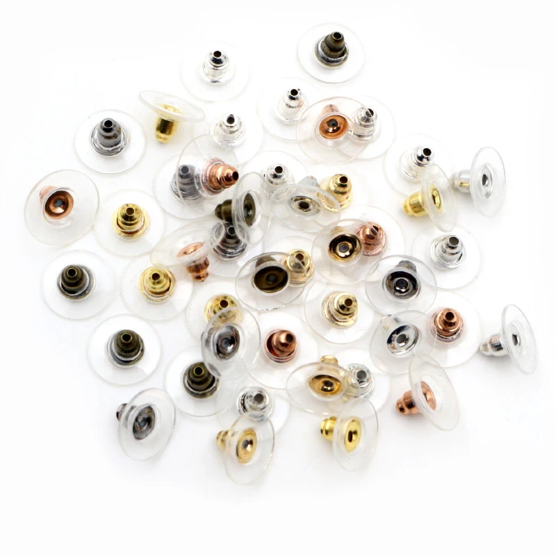 100pcs/Lot 11x6mm Plastic Metal Earring Backs Bullet Stoppers Earnuts Ear Plugs Gold Silver Plated Findings Jewelry Accessories