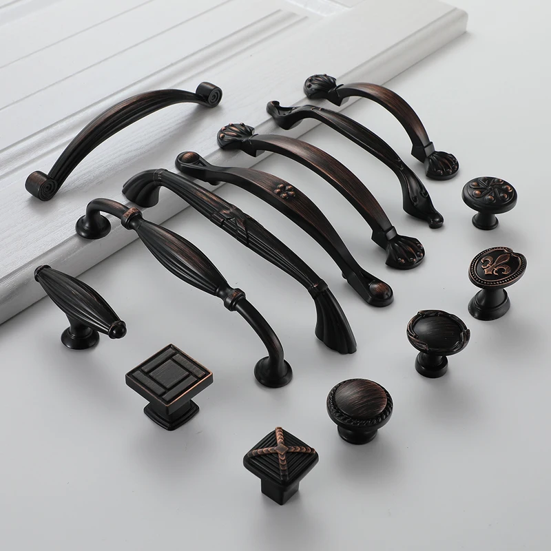 WV American Kitchen Black Bronze Cabinet Handles Solid Zinc Alloy Kitchen Cupboard Pulls Drawer Knobs Furniture Hardware