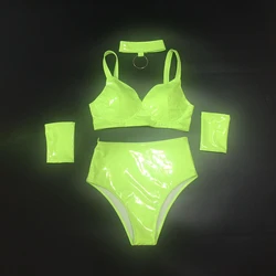 Nigtclub Bar Pub Dj Costume Silver Bikini Women Pole Dance Clothing High Waist Shorts Gogo Lead Dancer Stage Show Outfit