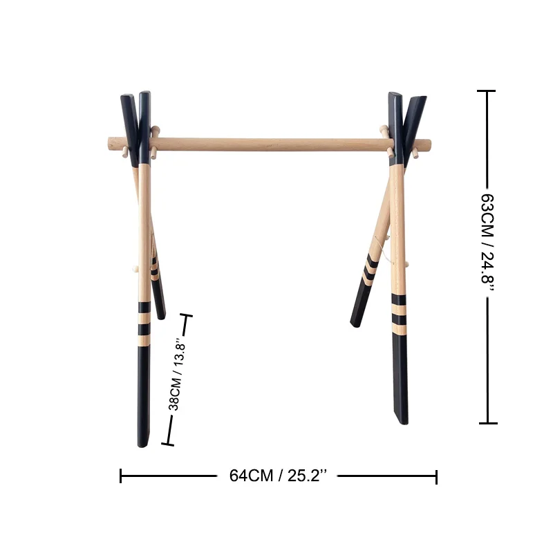 Gimnasio de bebé de madera con 3 sensorial juguetes plegable jugar Estructura de gimnasia para bebés actividad gimnasio barra colgante niñas