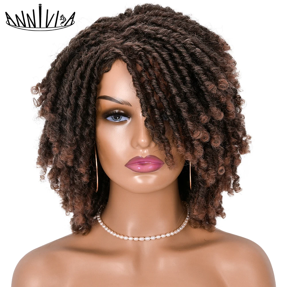 14inch Short Dreadlock Wig Afro Crochet Twist Hair Wigs For Black Women Curly Synthetic Naturel Soft Faux Locs Wig Annivia