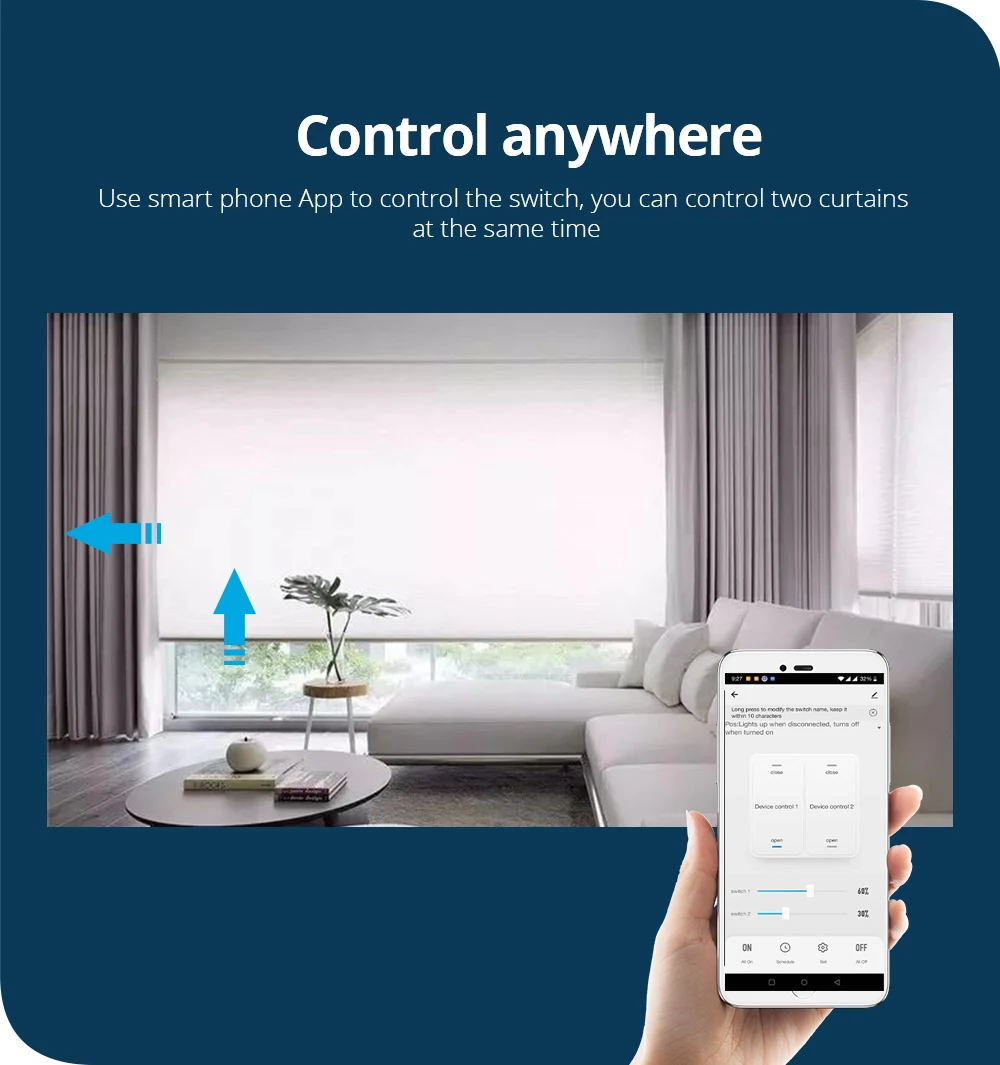 Zemismart Smart Curtains with Dual Track 2 Channels Zigbee Wall