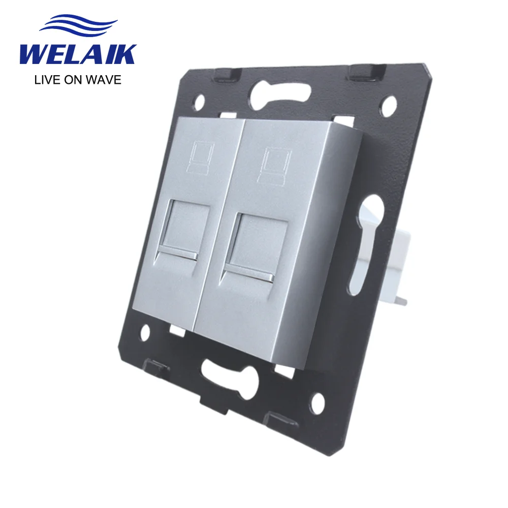 WELAIK EU Standard RJ45 CAT6 Internet 2 Computer DIY-Parts-Wall Socket  Without Glass-Panel  45*45mm  A82COW