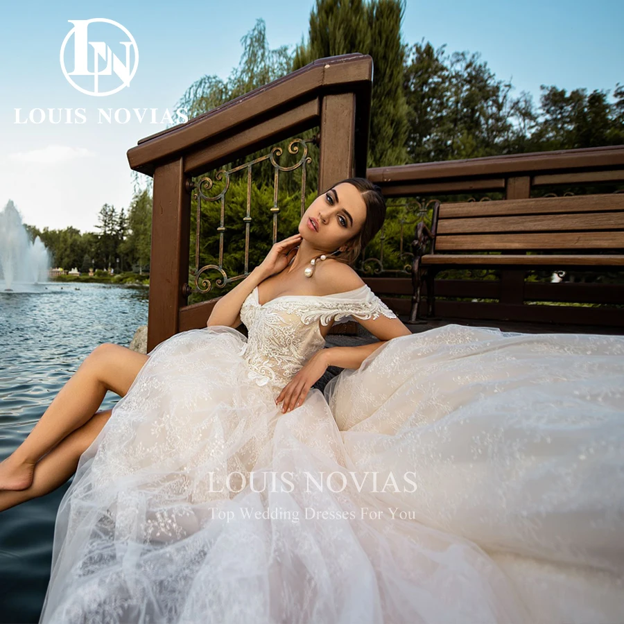 LOUIS NOVIAS luksusowe suknie ślubne dla kobiet Off the Shoulder suknia ślubna haft Sweetheart seksowna linia A Vestidos De Novia