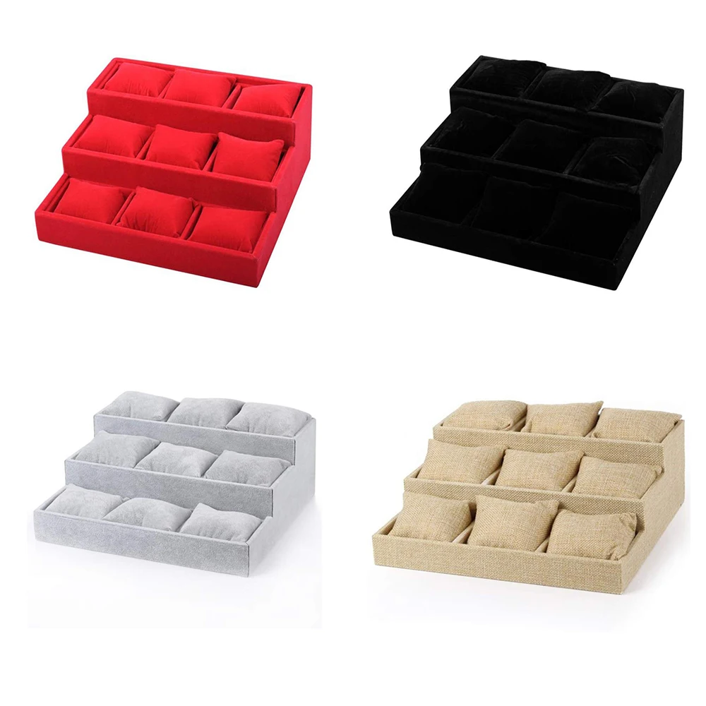 Jewelry Box Jewel Storage Case Jewelry Tray Velvet Flannel 9-Position Trapezoidal Pillow Watch Showcase Bracelet Display Box