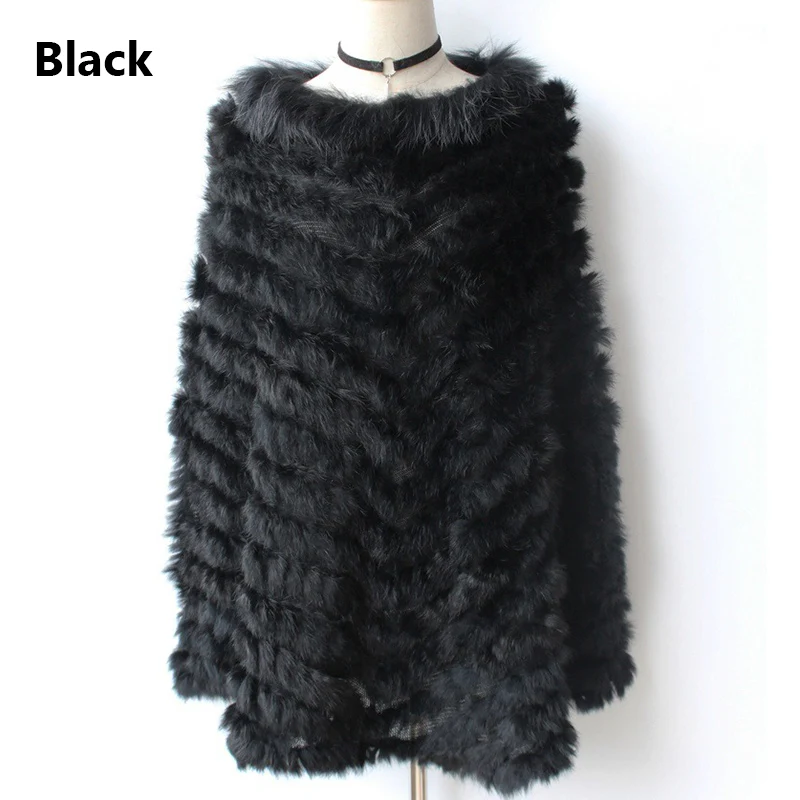 2021 Women Rabbit Fur Raccoon Fur Poncho Knitted Pullover Cape Real Fur Knitting Wraps Shawl Big Shawl