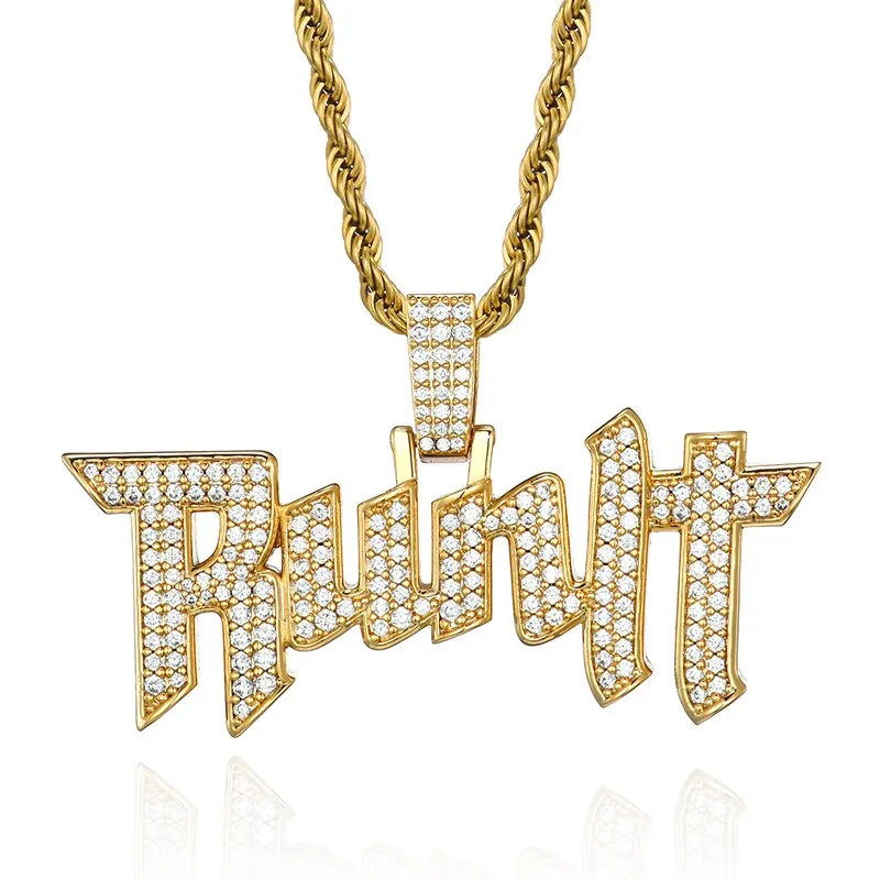 Hip Hop Run It Charm Bling Cubic Zirconia Stones Necklaces & Pendants For Men Rapper Jewelry With Solid Back