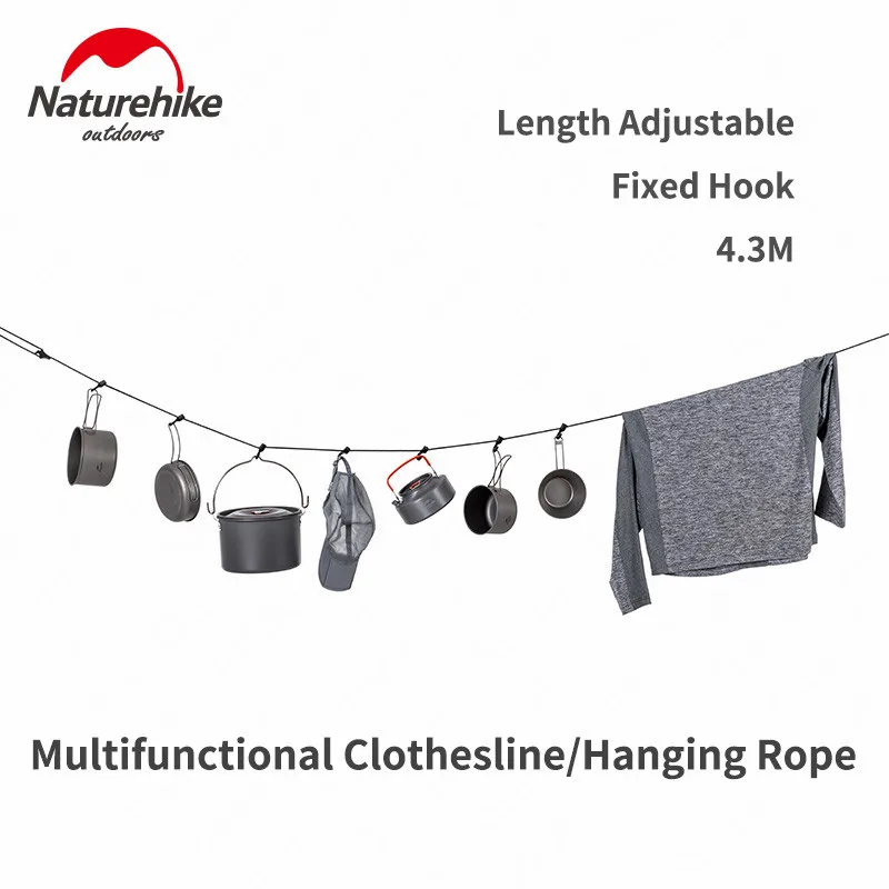 Naturehike Hanging Rope Camping Accessories 4.3m Multi-purpose Clothesline Adjustable Anti-slip Canopy Hanging Rope