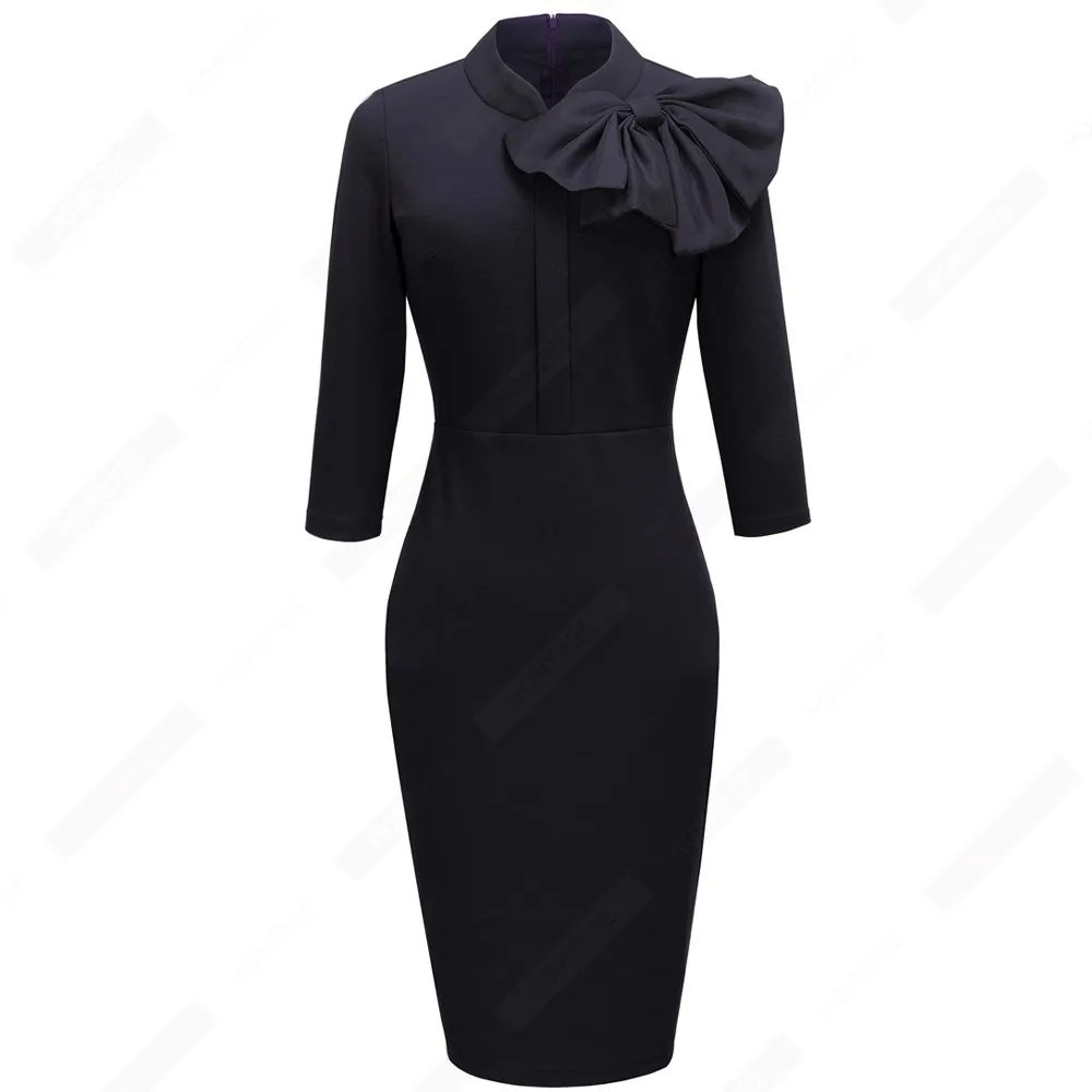 Retro kobiety elegancka klasyczna przednia kokardka zaprojektowana strona Bodycon praca urocza sukienka ołówkowa EB244