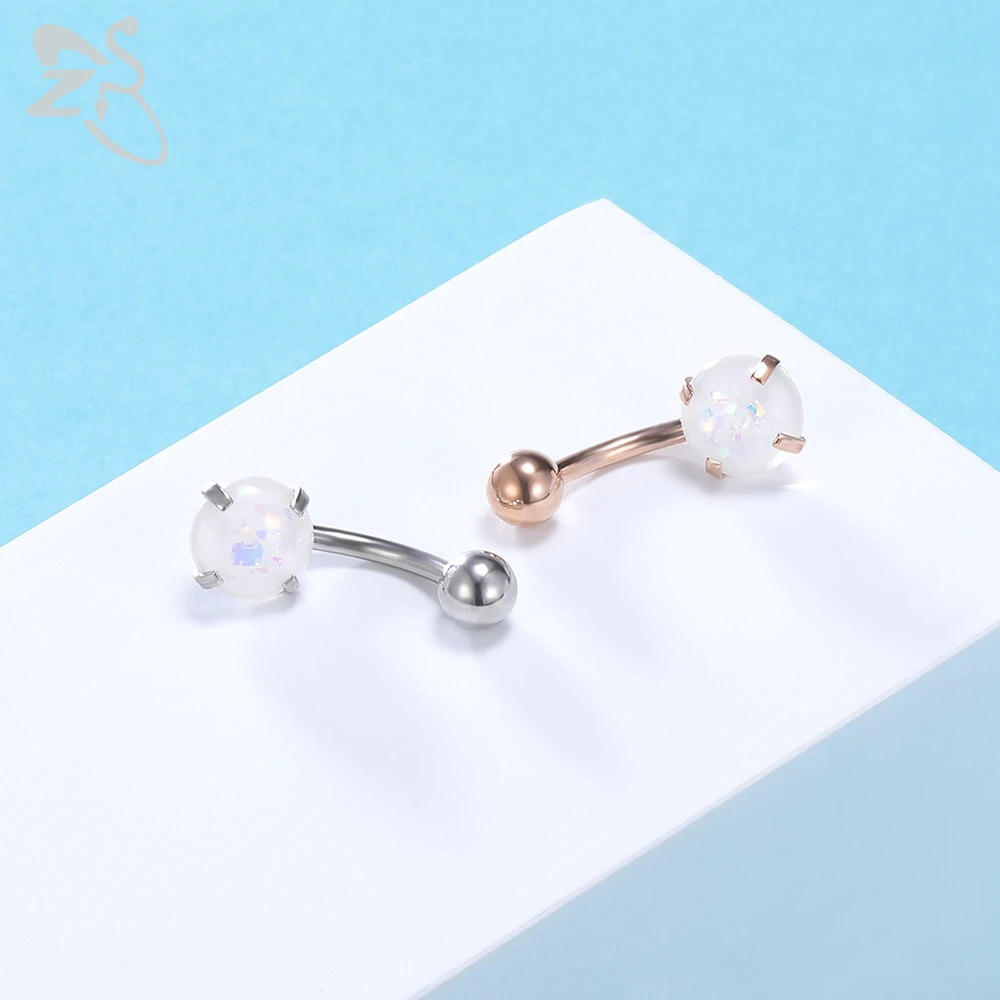 ZS 4 Colors Stainless Steel Belly Ring For Women Men 14G Cubic Zirconia Belly Button Rings Navel Piercing Ombligo 5MM/8MM Ball