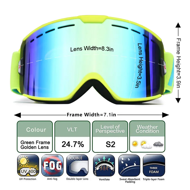 Mosodo-Lunettes de ski à double couche pour homme et femme, verres polarisés, anti-buée, légères, UV400