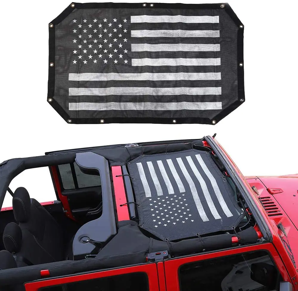 1 PCS Mesh Sunshade for 2007-2018 Jeep Wrangler JK   2-Door and 4-Door  Durable Polyester Black Mesh Shade Top Sunshade Cover