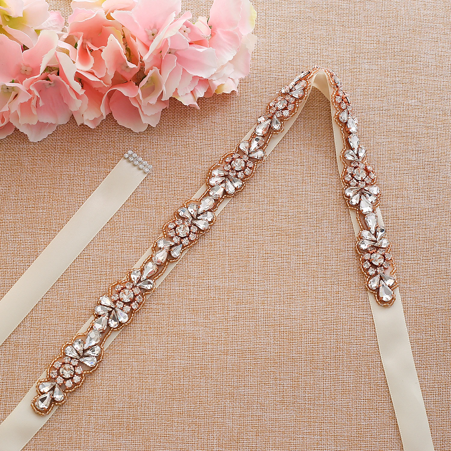 SESTHFAR Rose Gold Rhinestones Bridal Belt  Crystal Wedding Sash Elegant Wedding Belt For  Bridal Accessories