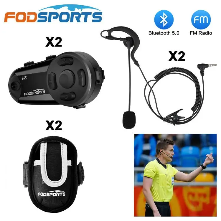 Fodsports-intercomunicador piezas 2 Auriculares inalámbricos con Bluetooth V6S para árbitro, interfono de fútbol BT5.0 para Juez de fútbol,