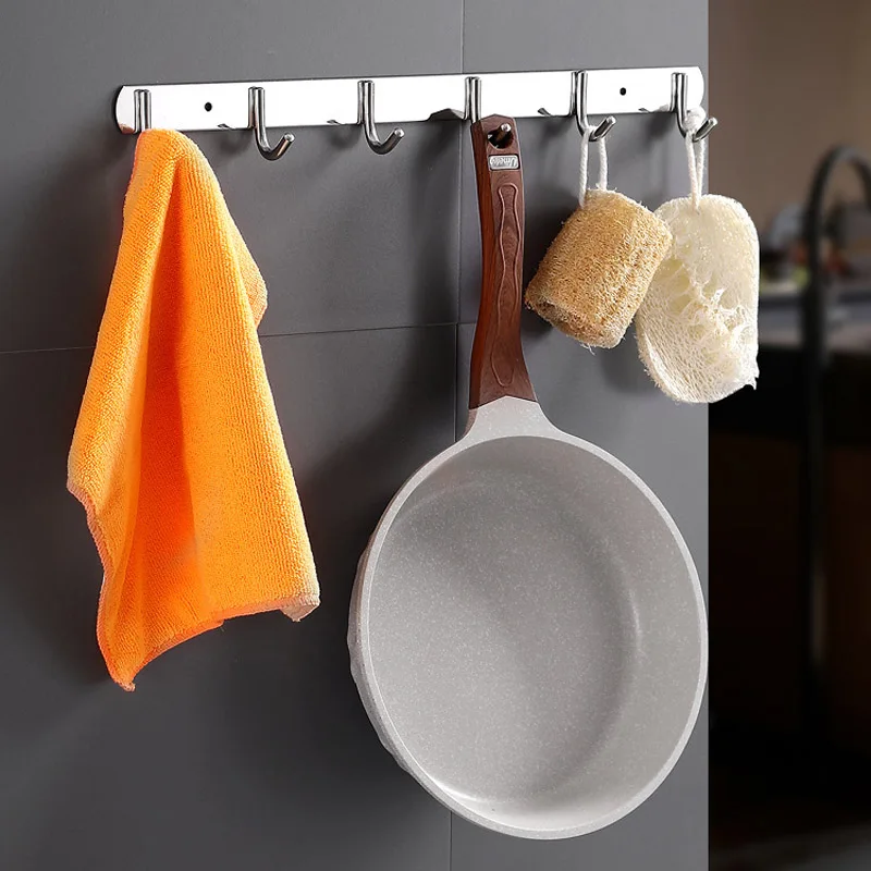 สแตนเลส Hook Self Adhesive Hanger Hook Coat Rack Key Holder ผ้าเช็ดตัวห้องน้ำแขวน Hook Kitchen Hook Organizer