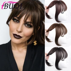 BUQI Fake Synthetic hair topper with bangs False Bangs Clip-In Extension Natural Neat Fake Fringe Topper Hairpiece