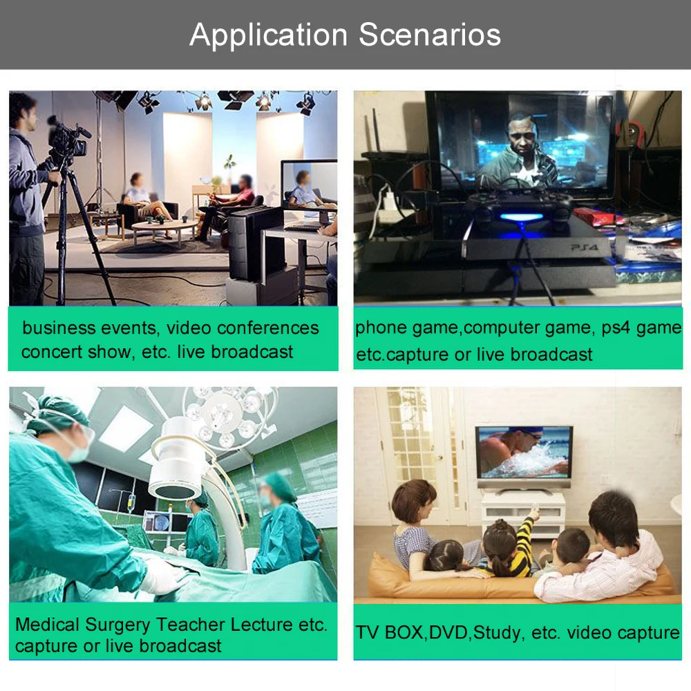 Captura de vídeo compatible con HDMI, tarjeta de transmisión en vivo, caja de grabación de Audio para PS4, XBOX, teléfono, juego, DVD, cámara HD, 4K, USB 2,0