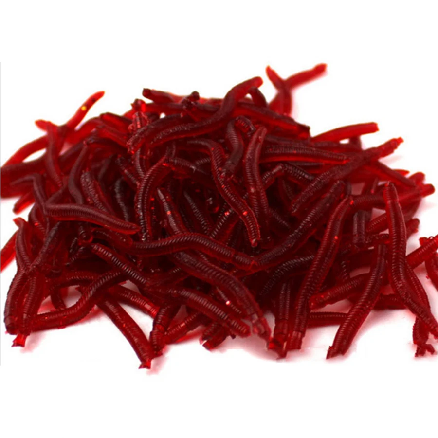 100pcs 3.5cm Bloodworm Soft Fishing Bionic Baits High Quality Simulation Earthworm Fish Lure Red Worm for Stream Lake Freshwater