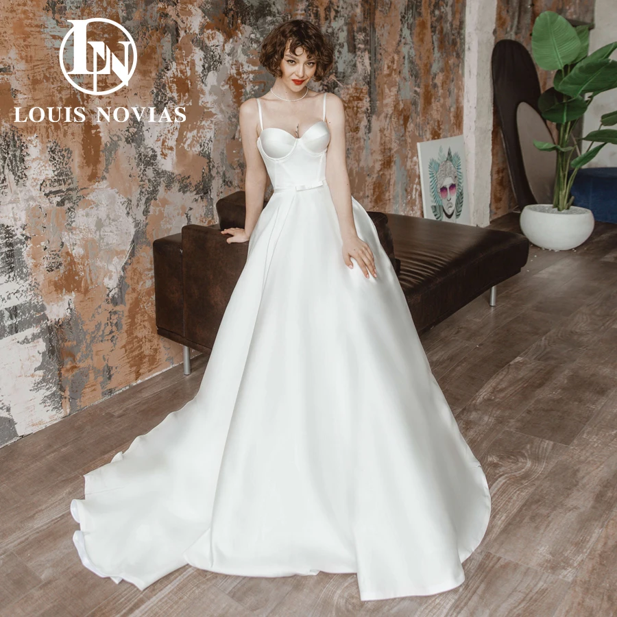 LOUIS NOVIAS атласное свадебное платье сексуальное Vestidos De Novia на тонких бретельках милое свадебное платье без рукавов трапециевидные платья невесты