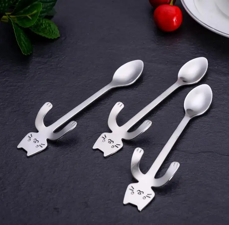 

1000Pcs Stainless Steel Coffee & Tea Spoon Mini Cat Long Handle Creative Spoon Drinking Tools Kitchen Gadget Tableware SN1776