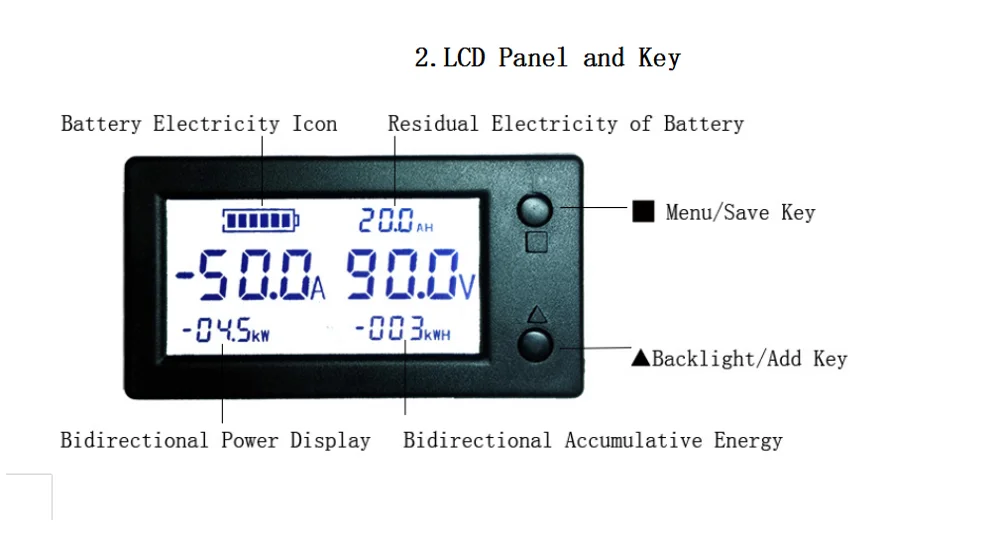 DC 0-300V ± 50A 100A 200A 400A Monitor de batería voltaje digital corriente capacidad de potencia voltímetro SOC Hall Sensor 12V 24V 36V 48V