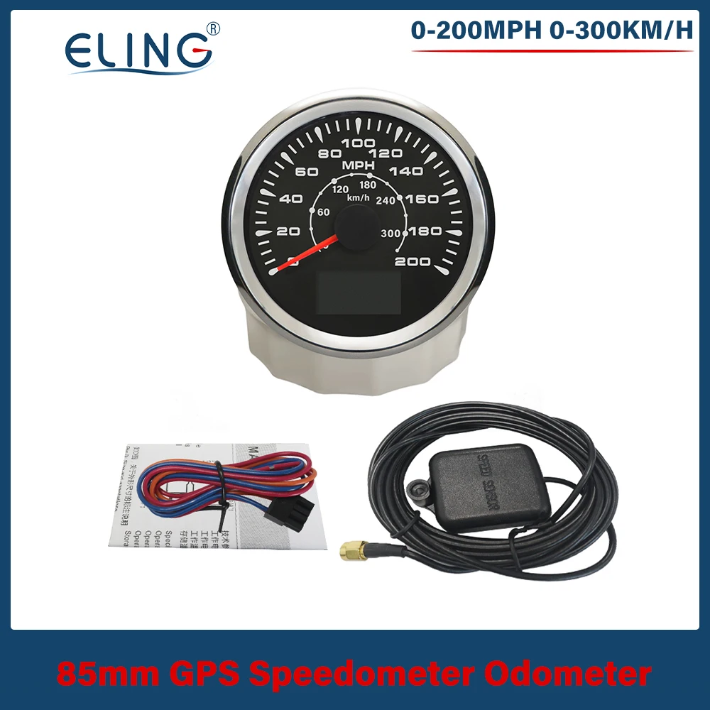 ELING 85mm (3 3/8'') Speedometer Odometer GPS 35MPH 80MPH 160MPH 200MPH 12V 24V with 8 Colors Backlights for Auto Truck Boat