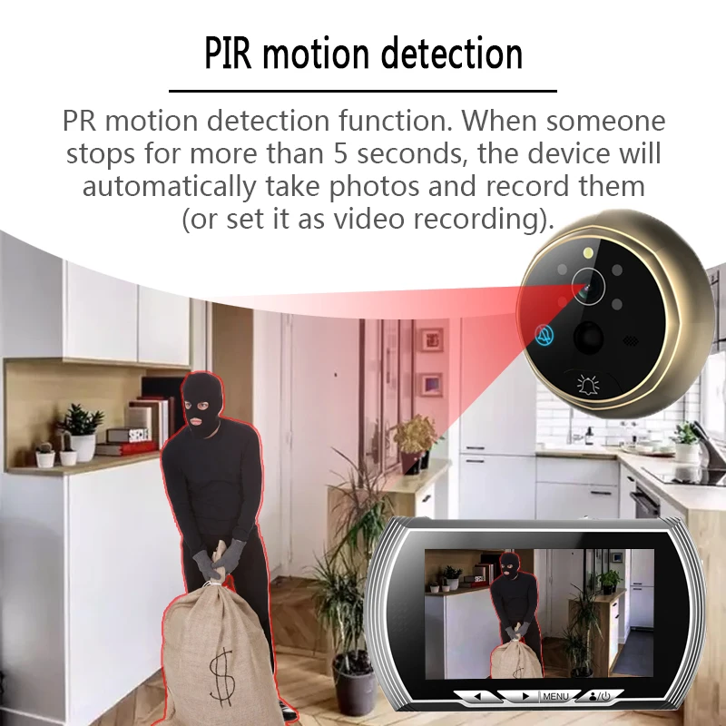 4.3" Smart home Digital visual intercom Doorbell Door peephole Camera Doorbell Video Recorder Night Vision PIR Motion No Disturb