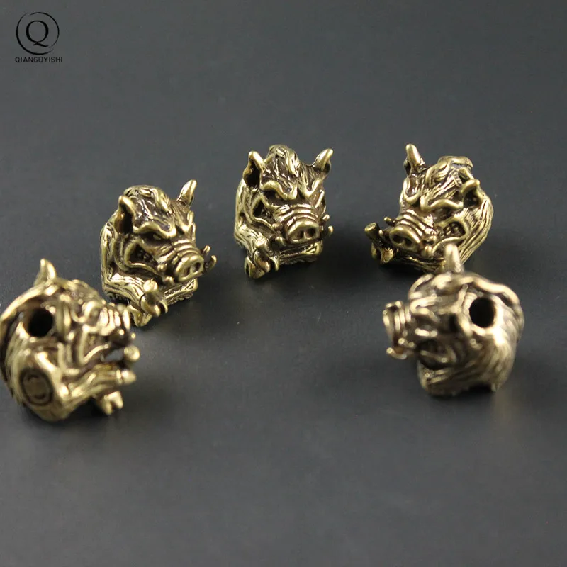 Pure Copper Wild Boar Umbrella Rope Paracord Beads Accessories Creative Animal Pig EDC Knife Handle DIY Pendant Jewelry Keychain