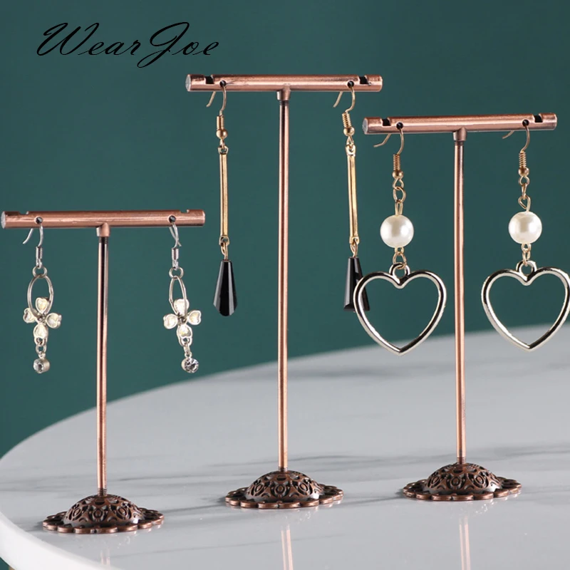 Jewelry Earring Navel Ring T-Shaped Hanging Display Rack 3pcs/set Plated Metal Stand Earrings Organizer Holder Counter Showcase