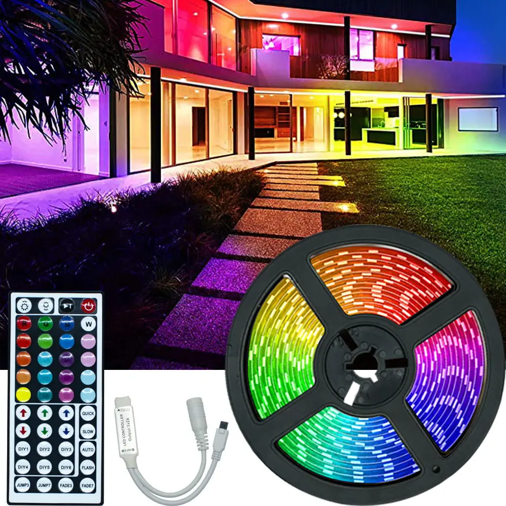 

Infrared Controller LED Strip RGB SMD 5050 Waterproof DC12V 5M Flexible Ribbon Living Room Decoration Remote Control+Adapter