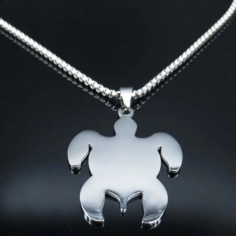 Sun and Moon Stainless Steel Turtle Necklace for Men Silver Color Necklaces Jewelry Christmas Gift cadena hombre N7530S03 - Detail 1